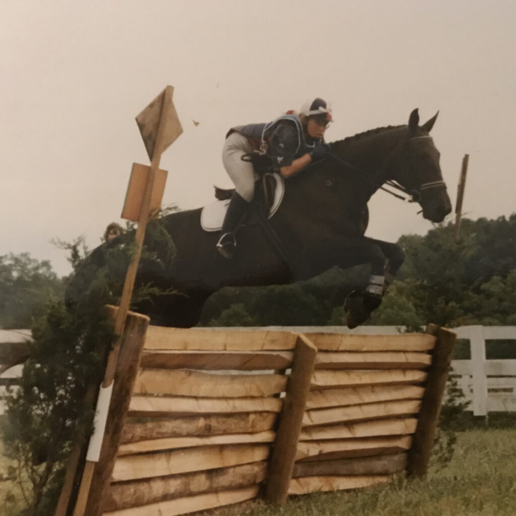 A person riding a horse over a fence